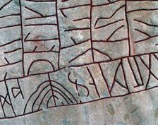 Detail of the runic stone at Rök, Östergötland, Sweden. Creator: Mats Alm
