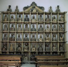 Detail of the sculptural busts of saints used as reliquaries, in the church of Santa Maria