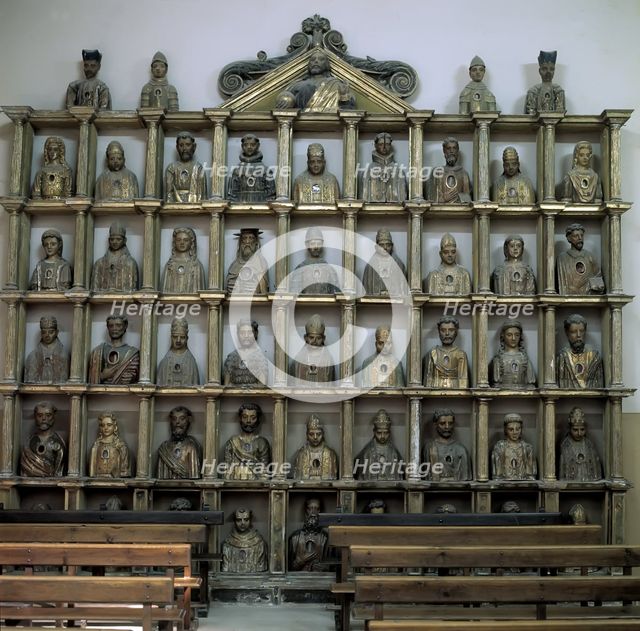 Detail of the sculptural busts of saints used as reliquaries, in the church of Santa Maria.