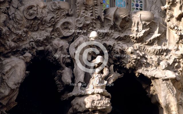 Detail of the Sculptures of St. Joseph and the Virgin in the Nativity façade of the Sagrada Familia.