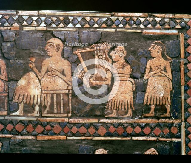Detail of the standard of Ur showing a Sumerian Harpist and a Ruler, about 2600-2400 BC. Artist: Unknown