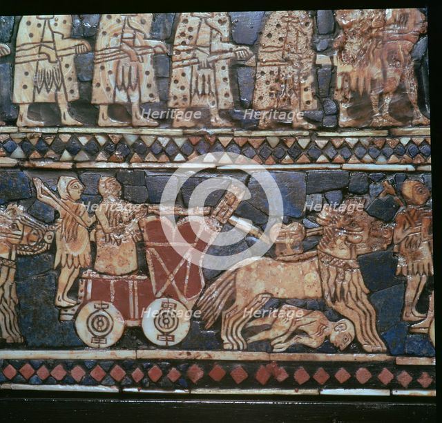 Detail of the Standard of Ur, showing a Sumerian War-Chariot, southern Iraq, about 2600-2400 BC. Artist: Unknown