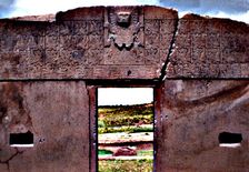 Detail of the Sun door in the ruins of Tiwanaku, construction prior to the Incas