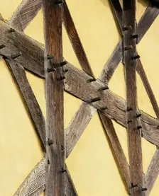 Detail of timber framing on the exterior of the gatehouse of Stokesay Castle, Shropshire, c2000s(?)