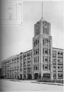 Detail of tower and typical floor plan, AM Creighton Building, Lynn, Massachusetts, 1923