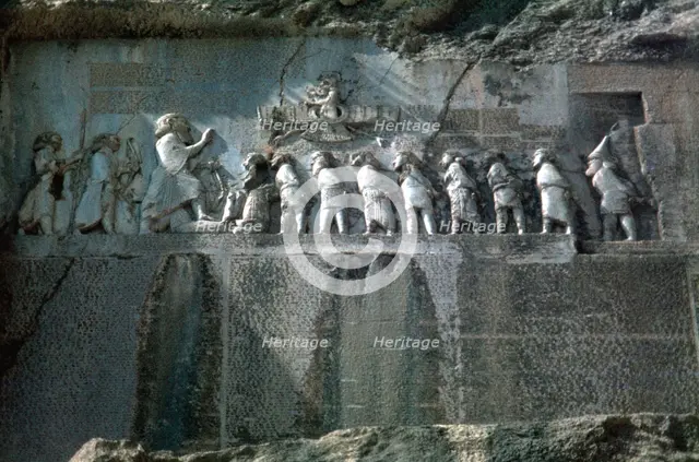 Detail of trilingual relief of Darius, Bisitun, Iran. Creator: Vivienne Sharp.