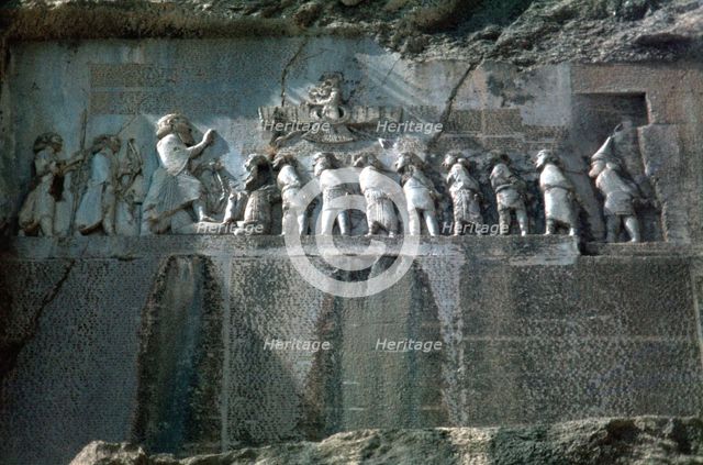 Detail of trilingual relief of Darius, Bisitun, Iran. Creator: Vivienne Sharp.