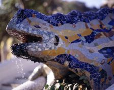 Detail of Triton fountain at the entrance of Park Güell, designed by Antoni Gaudi