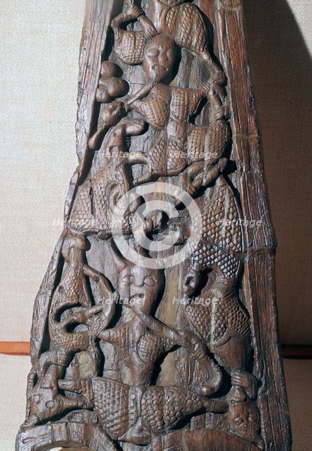 Detail of woodcarving from a Viking sledge, 9th century. Artist: Unknown