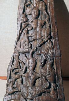 Detail of woodcarving from a Viking sledge, 9th century