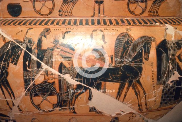 Detail of Zeus and Hera in a chariot with Kaliope from the Francois Vase, c6th century BC Artists: Ergotimos, Kleitias.