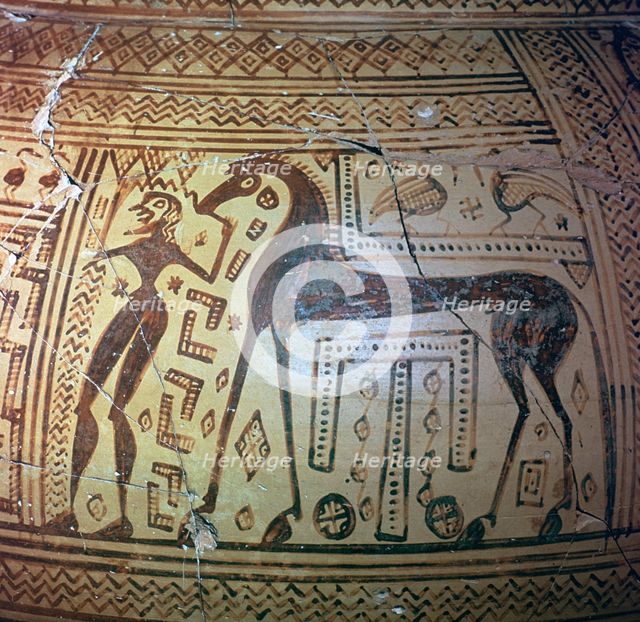 Detail from a Greek geometric period vase, 9th century BC. Artist: Unknown