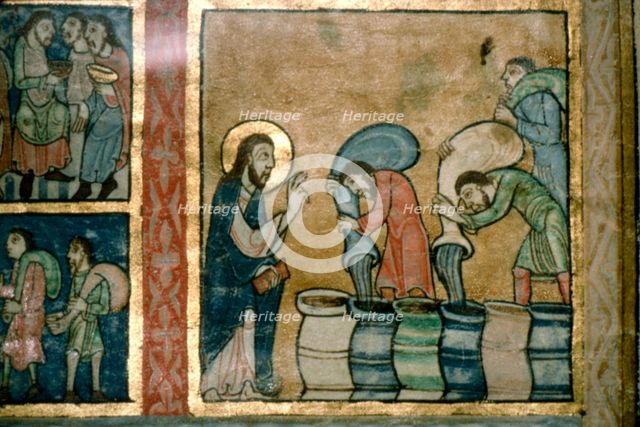 Detail from a Psalter, Christ turns water to wine, c1140. Artist: Unknown.