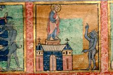 Detail from a Psalter, Temptation of Christ (second) probably illuminated at Canterbury, c1140