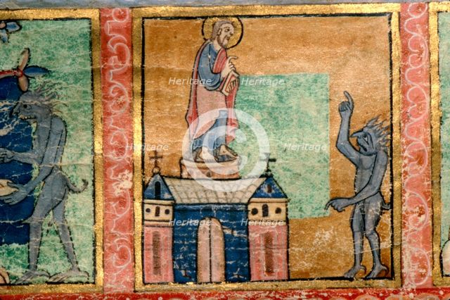 Detail from a Psalter, Temptation of Christ (second) probably illuminated at Canterbury, c1140 Artist: Unknown.