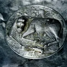 Detail from Gundestrup Cauldron, showing a Celtic bull sacrifice, Danish, c100 BC