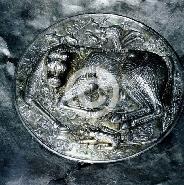 Detail from Gundestrup Cauldron, showing a Celtic bull sacrifice, Danish, c100 BC. Artist: Unknown
