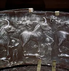 Detail from Gundestrup Cauldron, showing a Celtic sacrifice scene, Danish, c100 BC