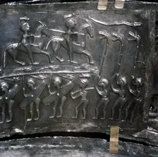 Detail from Gundestrup Cauldron, showing a procession with trumpets, Danish, c100 BC