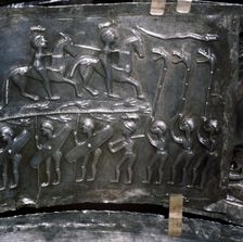 Detail from Gundestrup Cauldron, showing a procession with trumpets, Danish, c100 BC