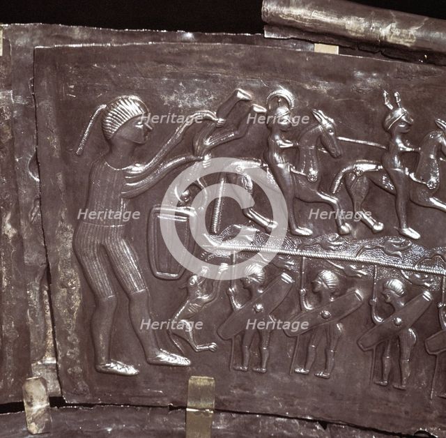 Detail from Gundestrup Cauldron, showing Warriors and horsemen, Danish, c100 BC. Artist: Unknown