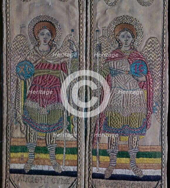 Detail from embroidered vestments of angels, 17th century. Artist: Unknown