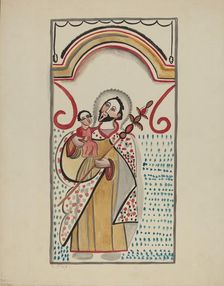 Detail from Large Altar on East Wall of Sanctuario Church at Chimayo. St. Christopher, 1935/1942. Creator: E. Boyd