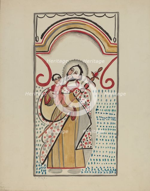 Detail from Large Altar on East Wall of Sanctuario Church at Chimayo. St. Christopher, 1935/1942. Creator: E. Boyd.