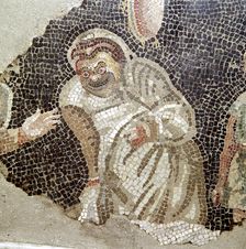 Detail from Roman mosaic of an actor wearing a comic mask, Pompeii, Italy. Creator: Unknown