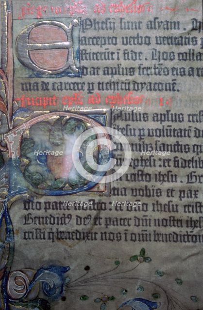 Detail from the fifteenth century Gutenburg Bible, of the opening of Ephesians. Artist: Johannes Gutenburg
