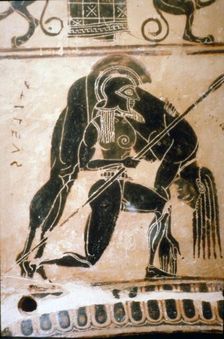 Detail from the Francois Vase, Ajax carrying the body of Achilles, c6th century BC. Artists: Ergotimos, Kleitias