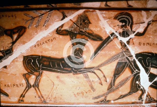 Detail from the Francois Vase, Satyr and Warrior fighting, c6th century BC.  Artists: Ergotimos, Kleitias.