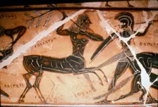 Detail from the Francois Vase, Satyr and Warrior fighting, c6th century BC. Artists: Ergotimos, Kleitias