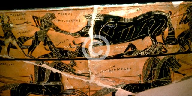 Detail from the Francois Vase, Peleus and Atalanta with Calydonian Boar Hunt, c6th century BC Artists: Ergotimos, Kleitias.