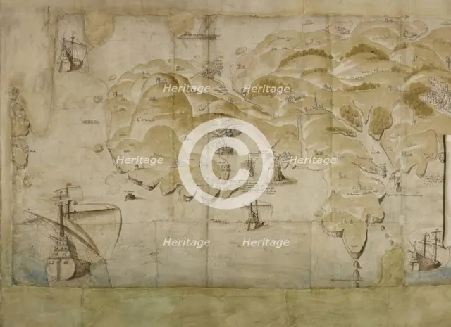 Detail (left-hand end) of a panoramic map of the coast from Land's End to Exmouth..., c1539. Creator: Unknown.