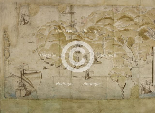 Detail (left-hand end) of a panoramic map of the coast from Land's End to Exmouth..., c1539. Creator: Unknown.