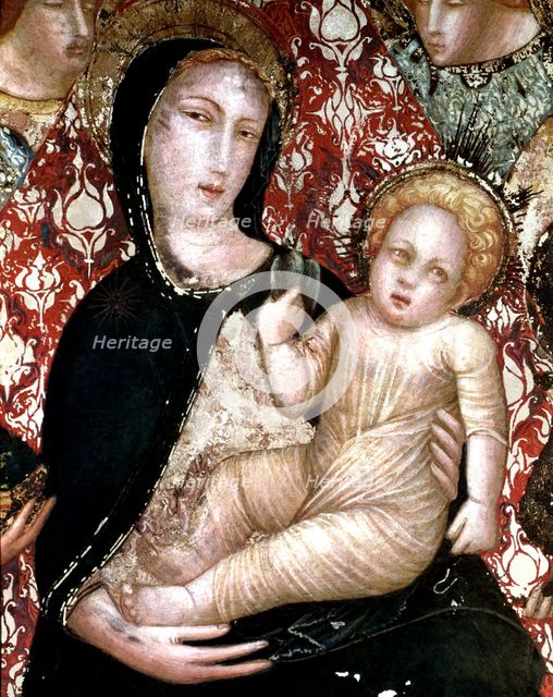 Detail 'The Virgin with Angels', wall Painting of 1346, work by Ferrer Bassa.