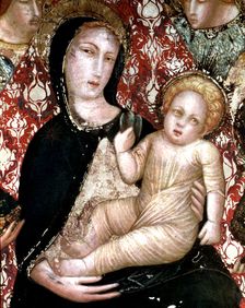 Detail The Virgin with Angels wall Painting of 1346, work by Ferrer Bassa