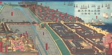 Detailed Print of Yokohama Hon-cho and the Miyozaki Pleasure Quarter, 4th month. 1860. Creator: Sadahide Utagawa