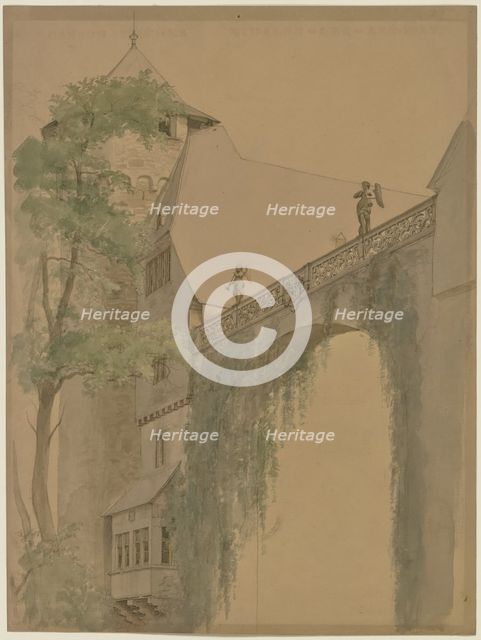Detailed View of the Courtyard of Fürstenau Castle in the Odenwald Forest, mid-19th century. Creator: Josef Ferdinand Becker.