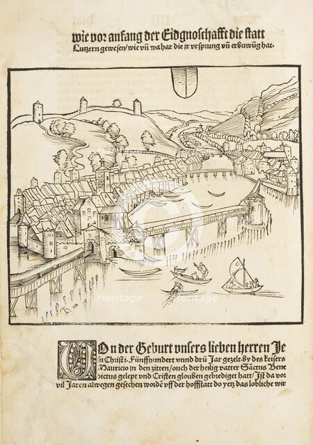 Detailed view of Lucerne. From Kronika by Petermann Etterlin, 1507. Creator: Master D.S. (active Early 16th cen.).