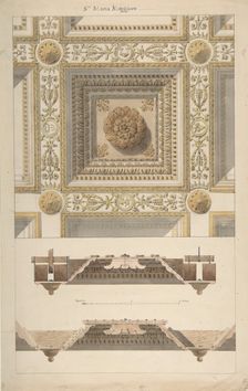 Details of the Coffered and Beamed Ceiling in Santa Maria Maggiore, Rome, 19th century. Creator: Anon