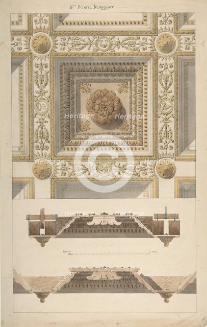 Details of the Coffered and Beamed Ceiling in Santa Maria Maggiore, Rome, 19th century. Creator: Anon.