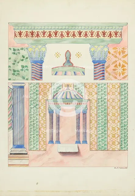Details of Wall Paintings, Side Wall of Sanctuary, 1935/1939. Creator: Randolph F Miller.