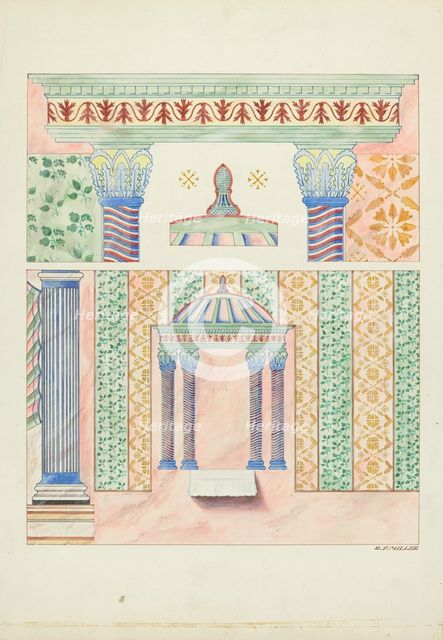 Details of Wall Paintings, Side Wall of Sanctuary, 1935/1939. Creator: Randolph F Miller.