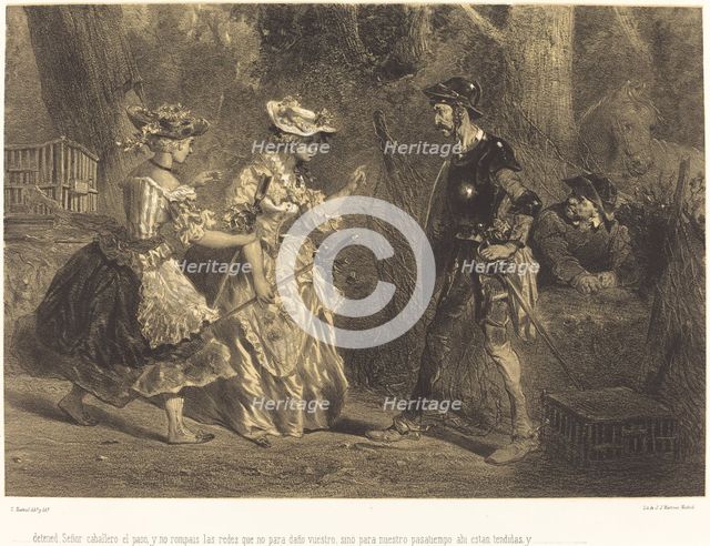 ...detened Señor caballero el paso..., c. 1855. Creator: Célestin Nanteuil.