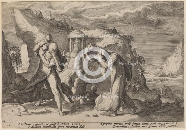 Deucalion and Pyrra Repeopling the Earth, 1589. Creator: Goltzius, Workshop of Hendrick, after Hendrick Gol.