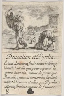Deucalion and Pyrrha, from Game of Mythology (Jeu de la Mythologie), 1644. Creator: Stefano della Bella