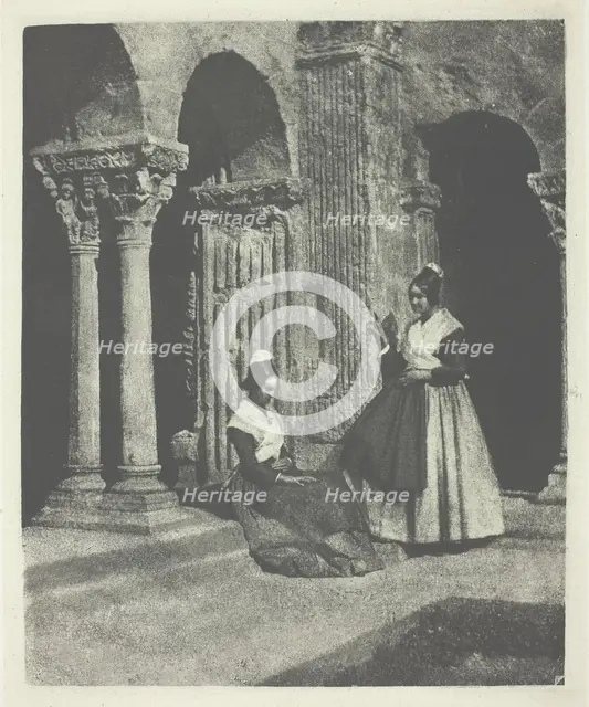 Deux arlesiennes dans le cloitre de Saint-Trophime d'Arles, c. 1854, printed 1982. Creator: Charles Nègre.