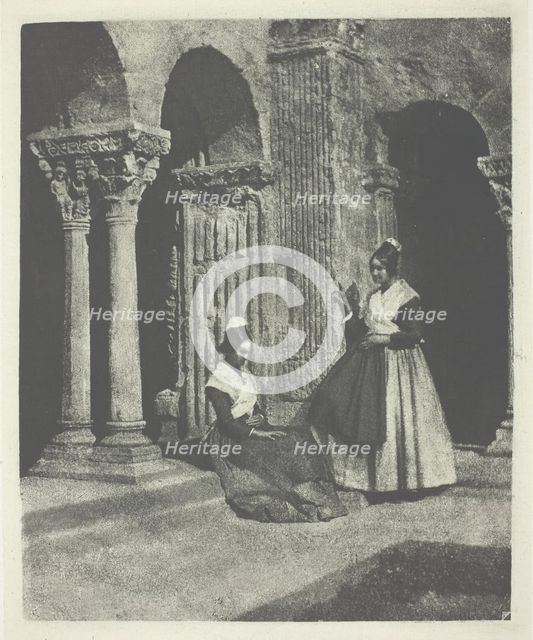 Deux arlesiennes dans le cloitre de Saint-Trophime d'Arles, c. 1854, printed 1982. Creator: Charles Nègre.